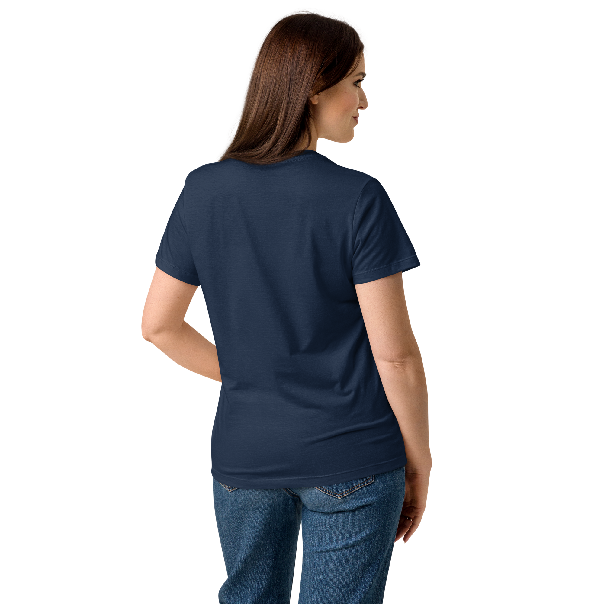 T-shirt cintré en coton bleu marine imprimé “Panscro” de Paradis Perdus® 6 Le KRUSH workshop boutique T-shirt cintré en coton bleu marine imprimé “Panscro” de Paradis Perdus® porté par une femme de dos
