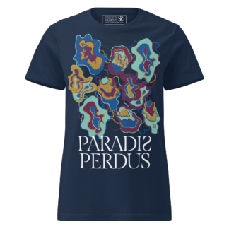Oubliez le prêt-à-porter, passez au prêt-à-krusher ! 5 Le KRUSH workshop boutique T-shirt cintré en coton bleu marine imprimé “Sfogliatelle” de Paradis Perdus® porté de devant