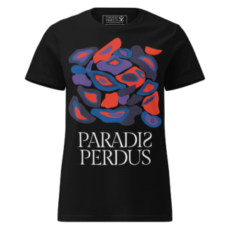 Oubliez le prêt-à-porter, passez au prêt-à-krusher ! 17 Le KRUSH workshop boutique T-shirt cintré en coton noir profond imprimé “Panscro” de Paradis Perdus® porté de devant