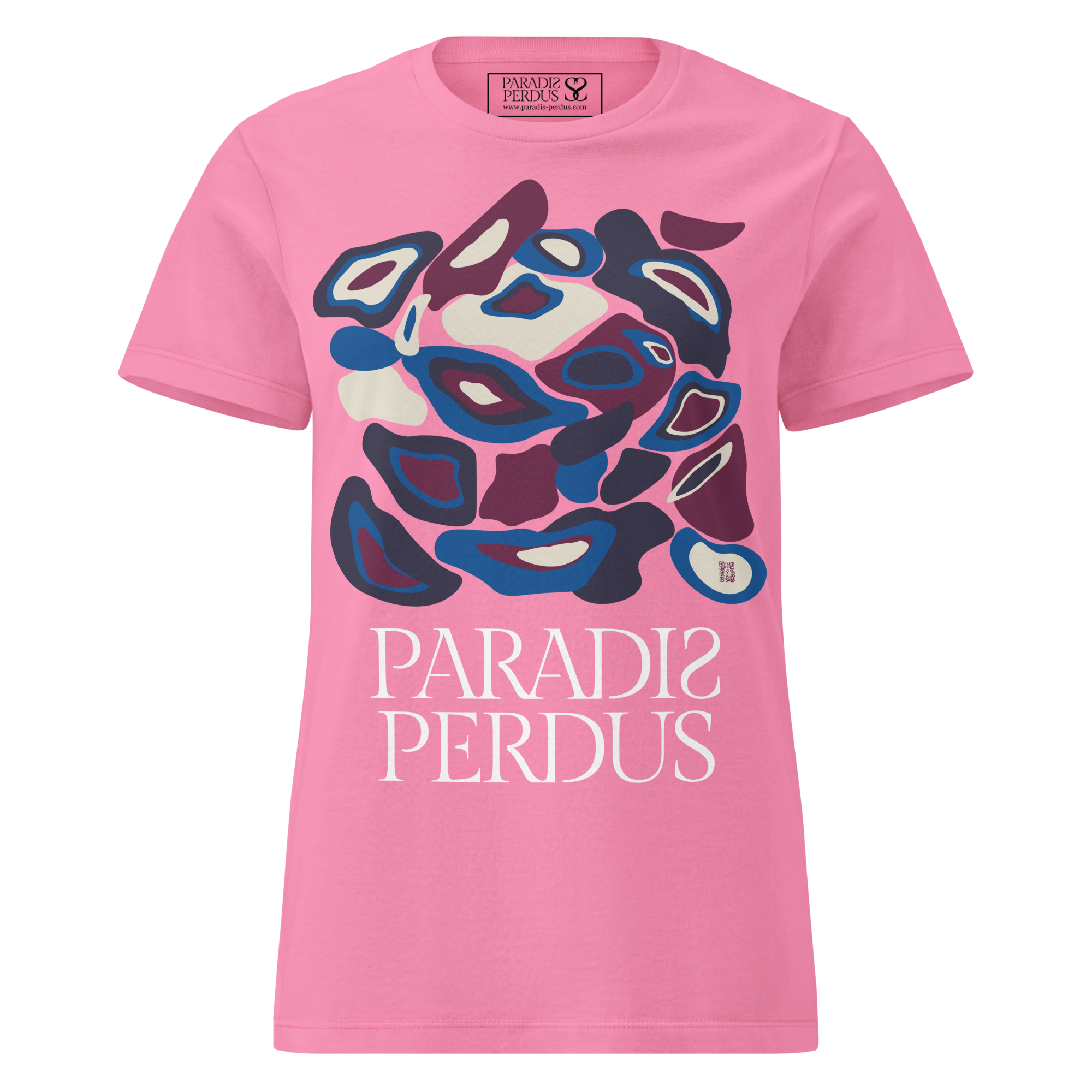 T-shirt cintré en coton rose bonbon imprimé “Panscro” de Paradis Perdus® 1 Le KRUSH workshop boutique T-shirt cintré en coton rose bonbon imprimé “Panscro” de Paradis Perdus® porté de devant