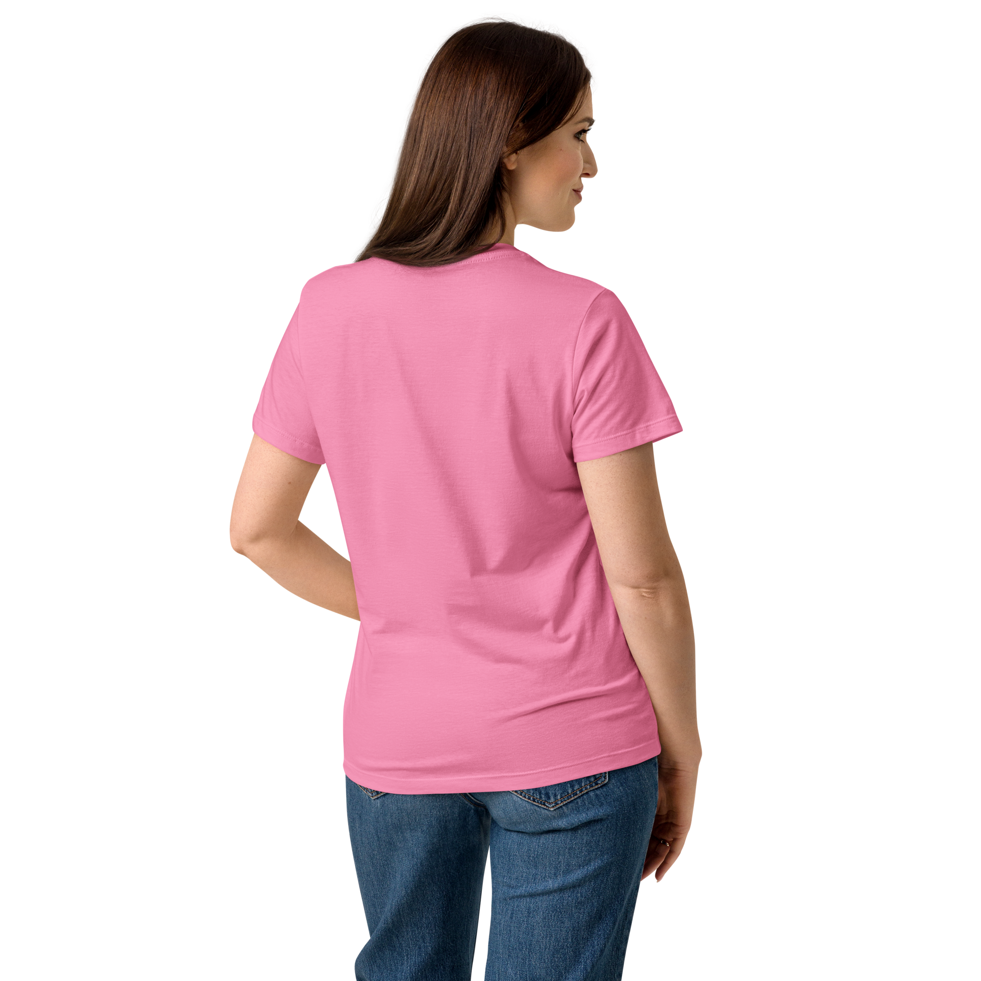 T-shirt cintré en coton rose bonbon imprimé “Sfogliatelle” de Paradis Perdus® 6 Le KRUSH workshop boutique T-shirt cintré en coton rose bonbon imprimé “Sfogliatelle” de Paradis Perdus® porté par une femme de dos