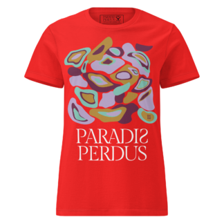 T-shirt cintré en coton rouge écarlate imprimé “Panscro” de Paradis Perdus® porté de devant
