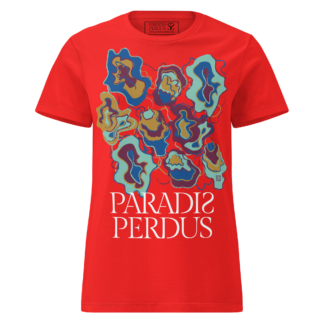 T-shirt cintré en coton rouge écarlate imprimé “Sfogliatelle” de Paradis Perdus® porté de devant