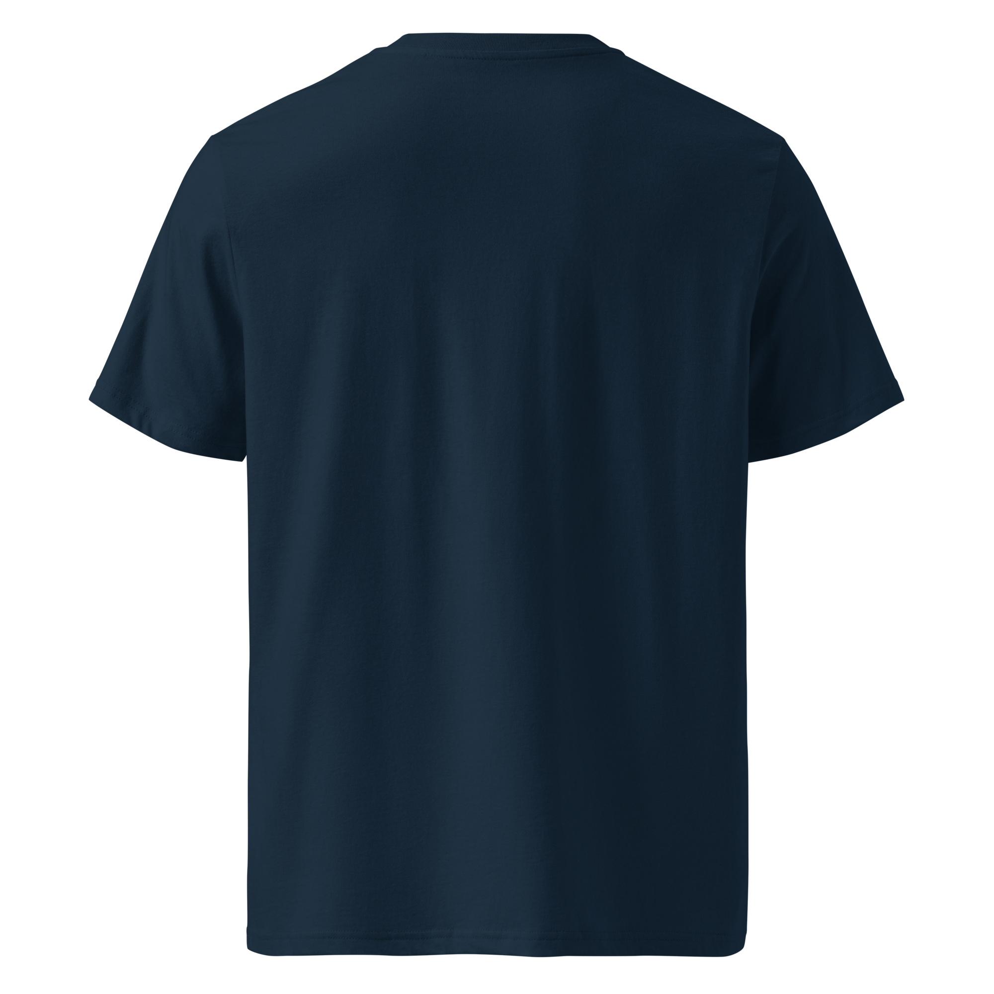 T-shirt en coton bio bleu marine imprimé "Sfogliatelle" de Paradis Perdus® 2 Le KRUSH workshop boutique T-shirt en coton bio bleu marine imprimé “Sfogliatelle” de Paradis Perdus® porté de dos