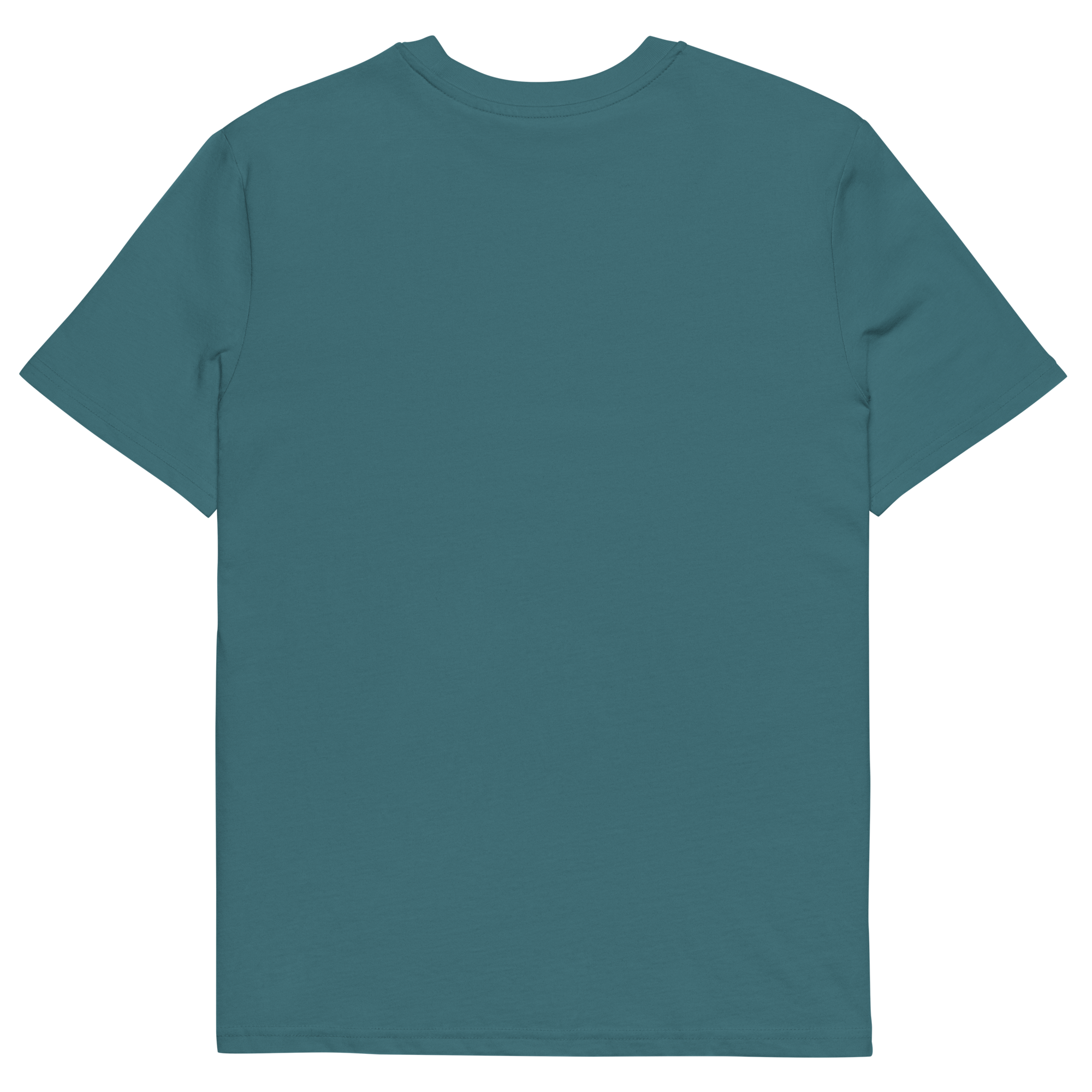 T-shirt en coton bio bleu sarcelle imprimé “Sfogliatelle” de Paradis Perdus® 4 Le KRUSH workshop boutique T-shirt en coton bio bleu sarcelle imprimé “Sfogliatelle” de Paradis Perdus® posé à plat de dos