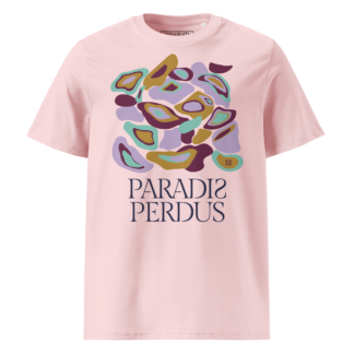 T-shirt en coton bio rose cuisse de nymphe imprimé “Panscro” de Paradis Perdus® porté de devant