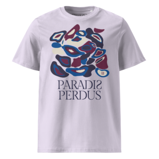 T-shirt en coton bio rose glycine clair imprimé “Panscro” de Paradis Perdus® porté de devant