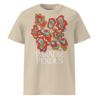 T-shirt en coton bio sable clair imprimé “Sfogliatelle” de Paradis Perdus® porté de devant