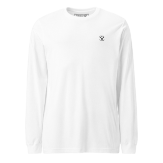 T-shirt manches longues en coton blanc intense brodé du monogramme noir profond de Paradis Perdus® porté de devant