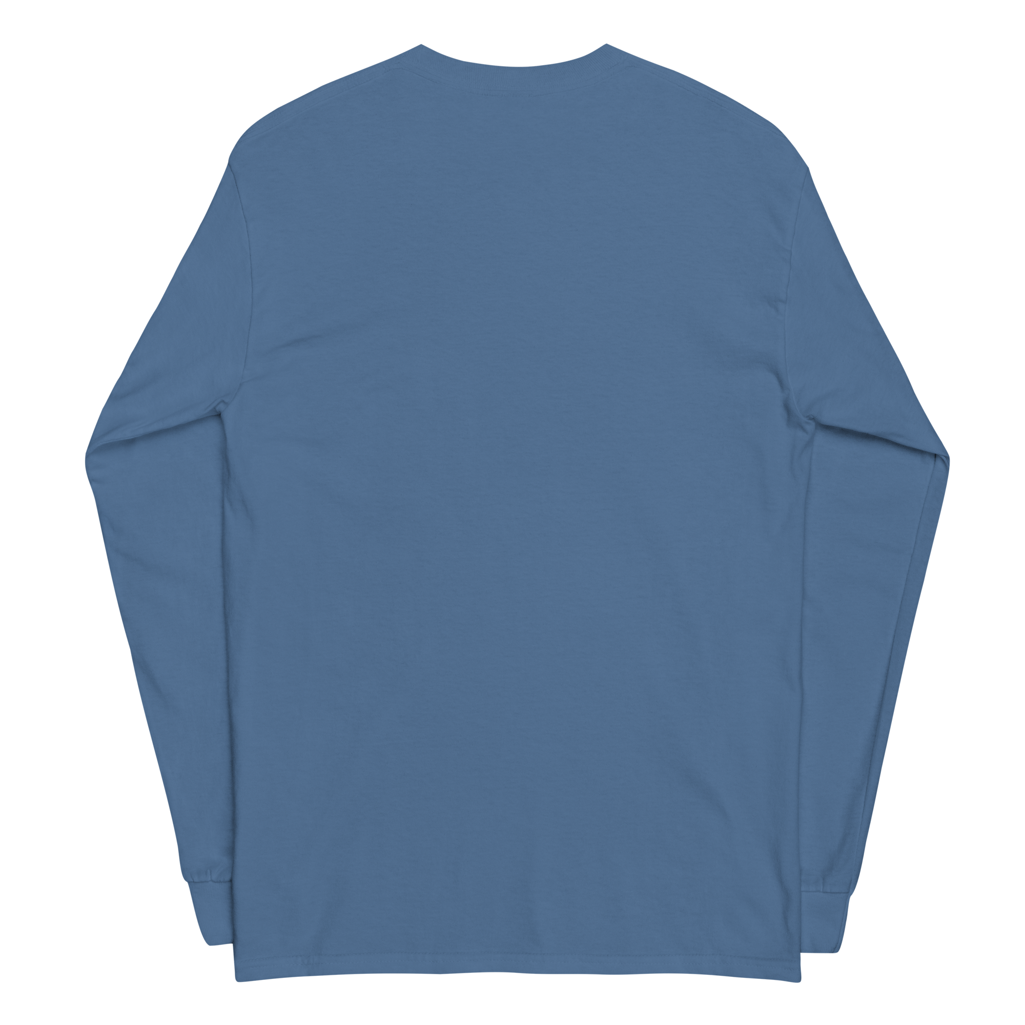 T-shirt manches longues en coton bleu bardeau brodé monogramme blanc de Paradis Perdus® 2 Le KRUSH workshop boutique T-shirt manches longues en coton bleu bardeau brodé du monogramme blanc intense de Paradis Perdus® porté de dos