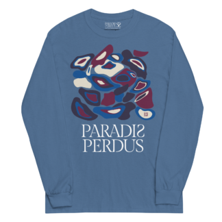 T-shirt manches longues en coton bleu bardeau imprimé “Panscro” de Paradis Perdus® porté de devant