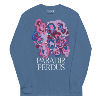 T-shirt manches longues en coton bleu bardeau imprimé “Sfogliatelle” de Paradis Perdus® porté de devant