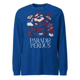 T-shirt manches longues en coton bleu outremer imprimé “Panscro” de Paradis Perdus® porté de devant