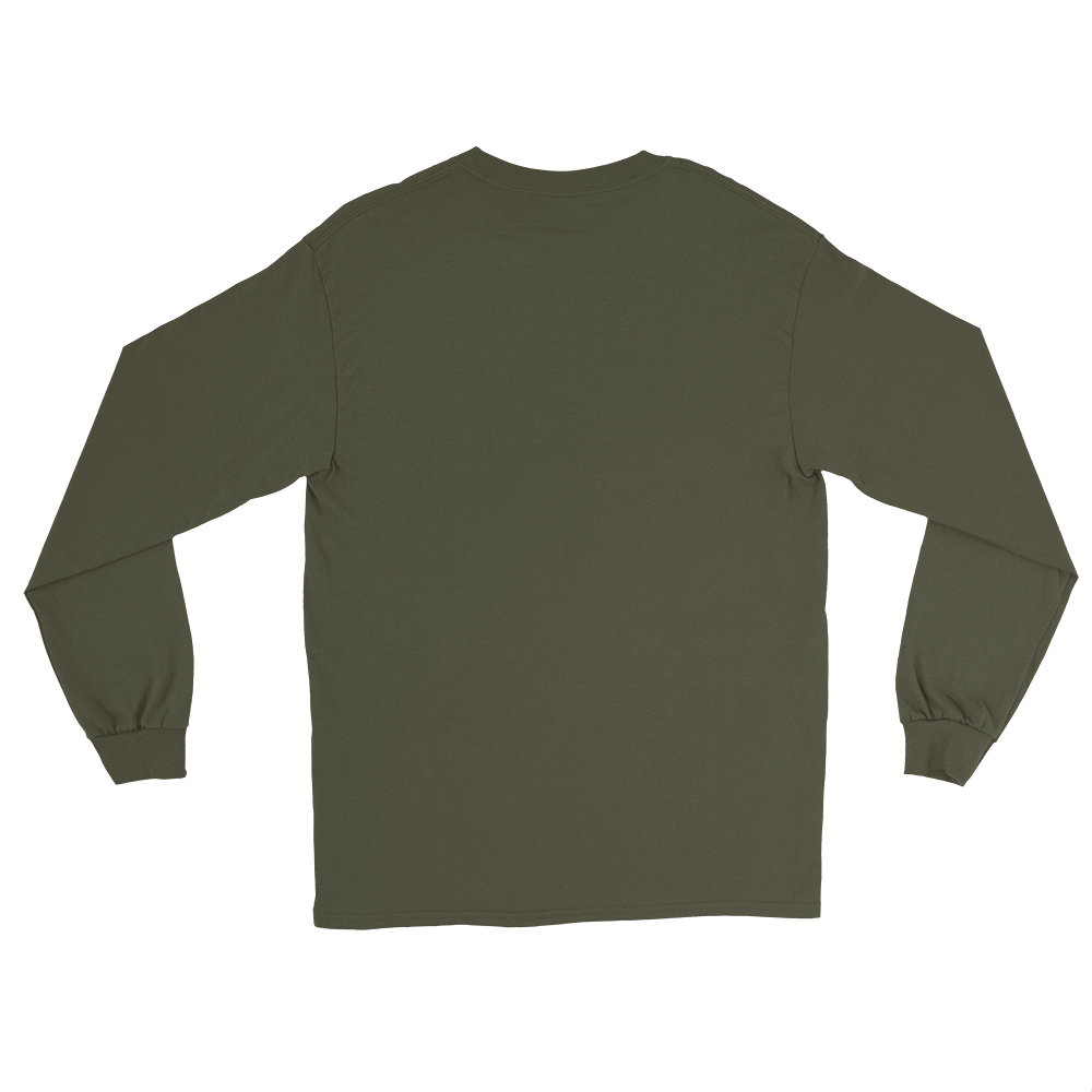 T-shirt manches longues en coton kaki army brodé monogramme blanc de Paradis Perdus® 4 Le KRUSH workshop boutique T-shirt manches longues en coton kaki army brodé du monogramme blanc intense de Paradis Perdus® posé à plat de dos