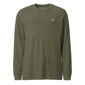 T-shirt manches longues en coton kaki army brodé du monogramme blanc intense de Paradis Perdus® porté de devant