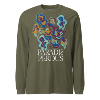 T-shirt manches longues en coton kaki army imprimé “Sfogliatelle” de Paradis Perdus® porté de devant