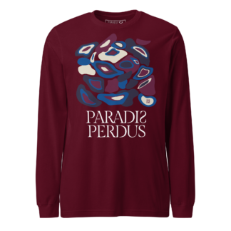 T-shirt manches longues en coton prune violette imprimé “Panscro” de Paradis Perdus® porté de devant
