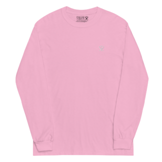 T-shirt manches longues en coton rose bonbon brodé du monogramme blanc intense de Paradis Perdus® porté de devant