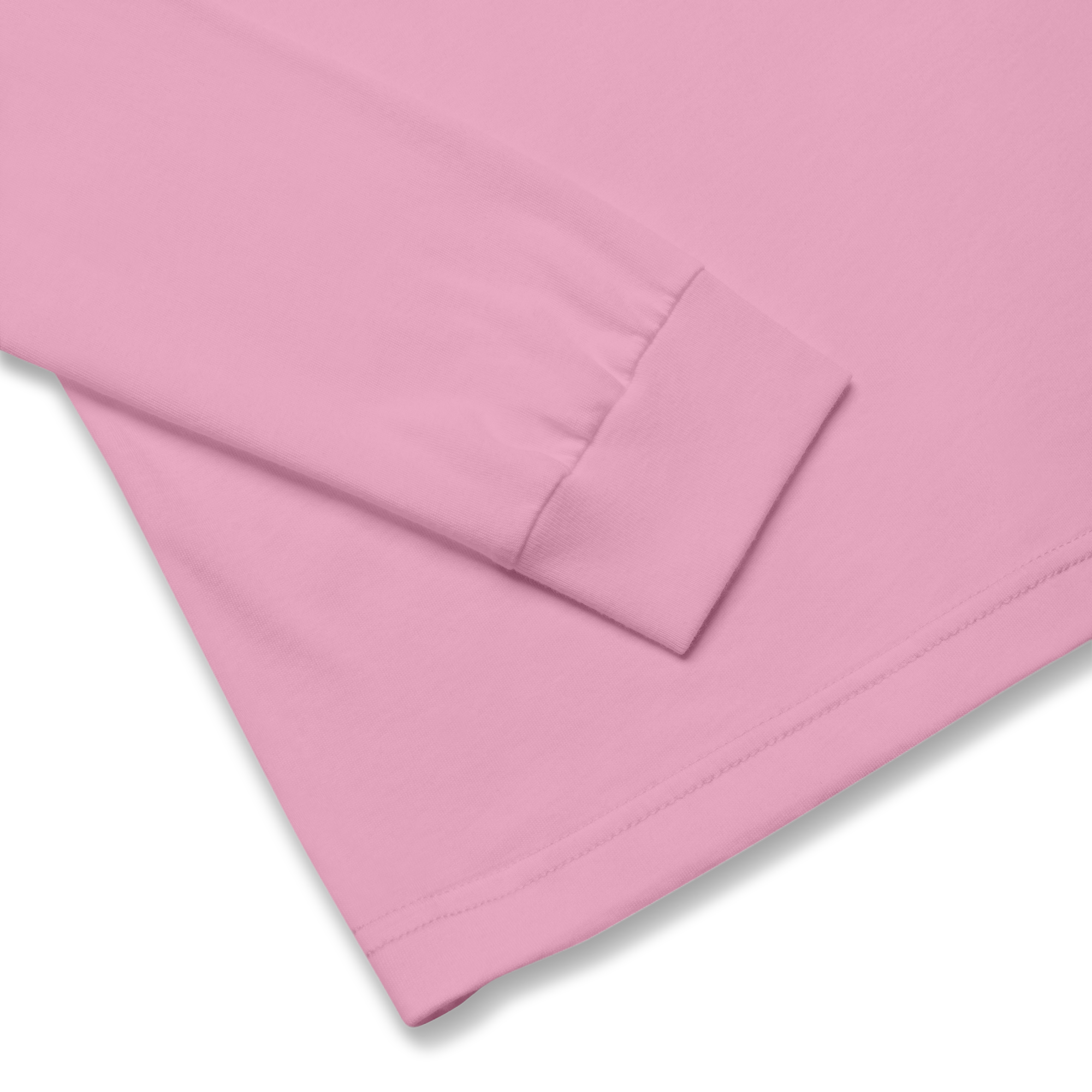 T-shirt manches longues en coton rose bonbon brodé monogramme bleu de Paradis Perdus® 8 Le KRUSH workshop boutique T-shirt manches longues en coton rose bonbon brodé du monogramme bleu marine de Paradis Perdus® présenté en gros plan des finitions