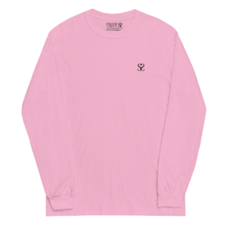 T-shirt manches longues en coton rose bonbon brodé du monogramme noir profond de Paradis Perdus® porté de devant
