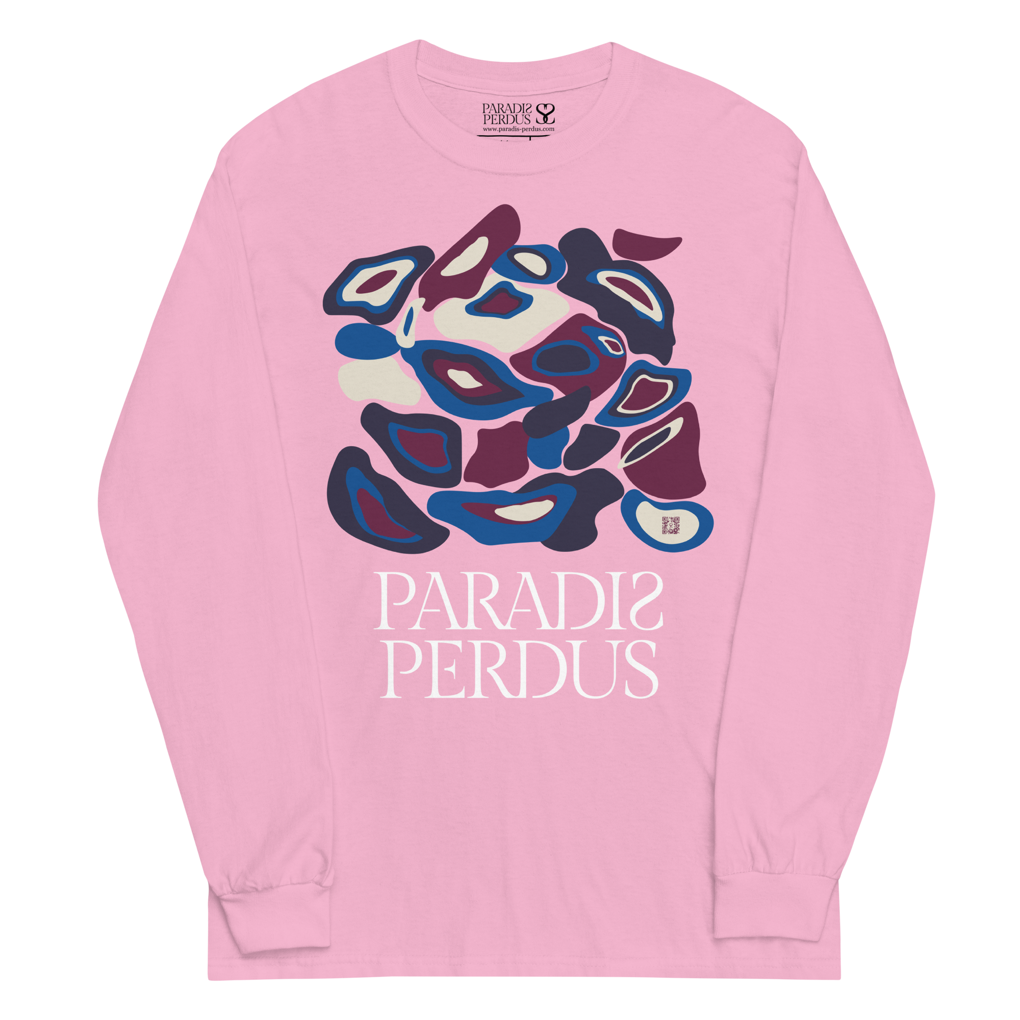 T-shirt manches longues en coton rose bonbon imprimé “Panscro” de Paradis Perdus® 1 Le KRUSH workshop boutique T-shirt manches longues en coton rose bonbon imprimé “Panscro” de Paradis Perdus® porté de devant