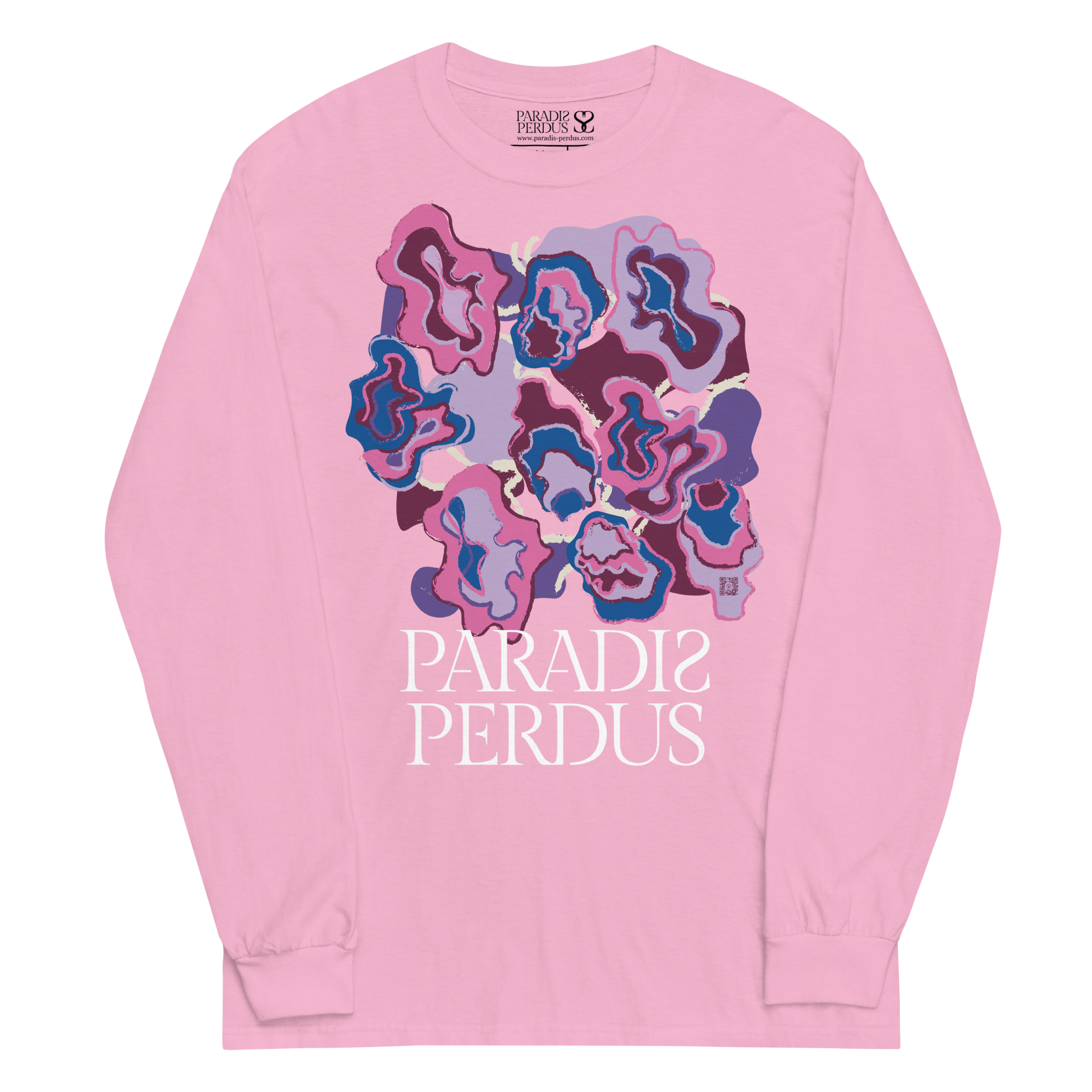 T-shirt manches longues en coton rose bonbon imprimé “Sfogliatelle” de Paradis Perdus® 1 Le KRUSH workshop boutique T-shirt manches longues en coton rose bonbon imprimé “Sfogliatelle” de Paradis Perdus® porté de devant