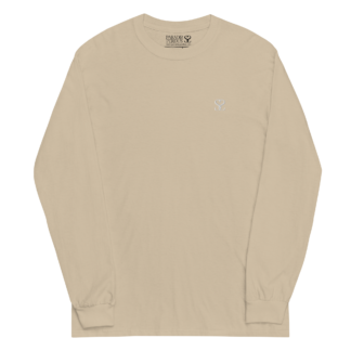 T-shirt manches longues en coton sable clair brodé du monogramme blanc intense de Paradis Perdus® porté de devant