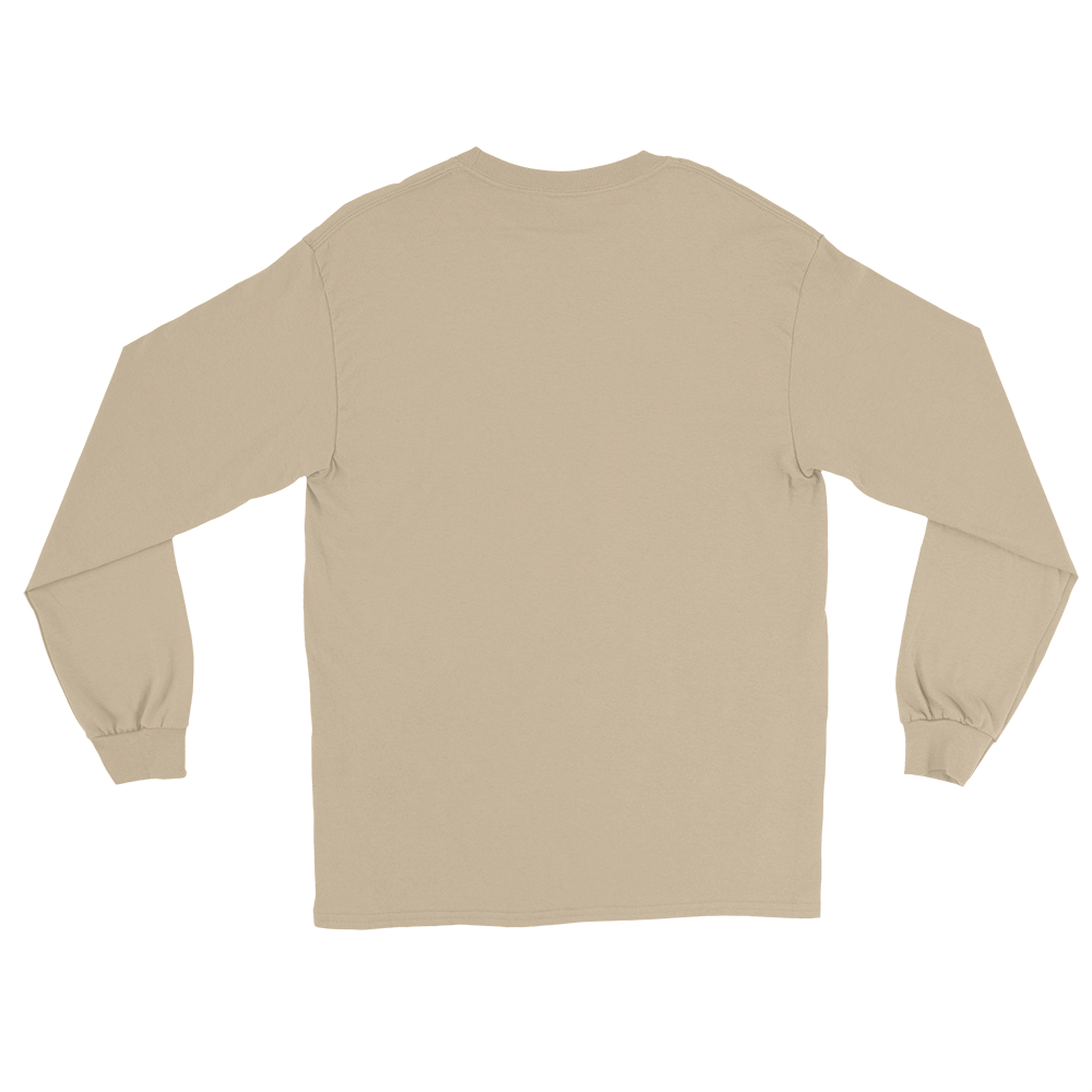 T-shirt manches longues en coton sable clair brodé monogramme bleu de Paradis Perdus® 4 Le KRUSH workshop boutique T-shirt manches longues en coton sable clair brodé du monogramme bleu marine de Paradis Perdus® posé à plat dos