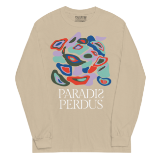 T-shirt manches longues en coton sable clair imprimé “Panscro” de Paradis Perdus® porté de devant