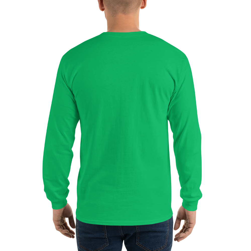 T-shirt manches longues en coton vert menthe brodé monogramme blanc de Paradis Perdus® 6 Le KRUSH workshop boutique T-shirt manches longues en coton vert menthe brodé du monogramme blanc intense de Paradis Perdus® porté par un homme de dos