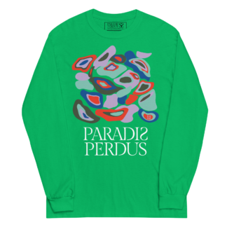 T-shirt manches longues en coton vert menthe imprimé “Panscro” de Paradis Perdus® porté de devant