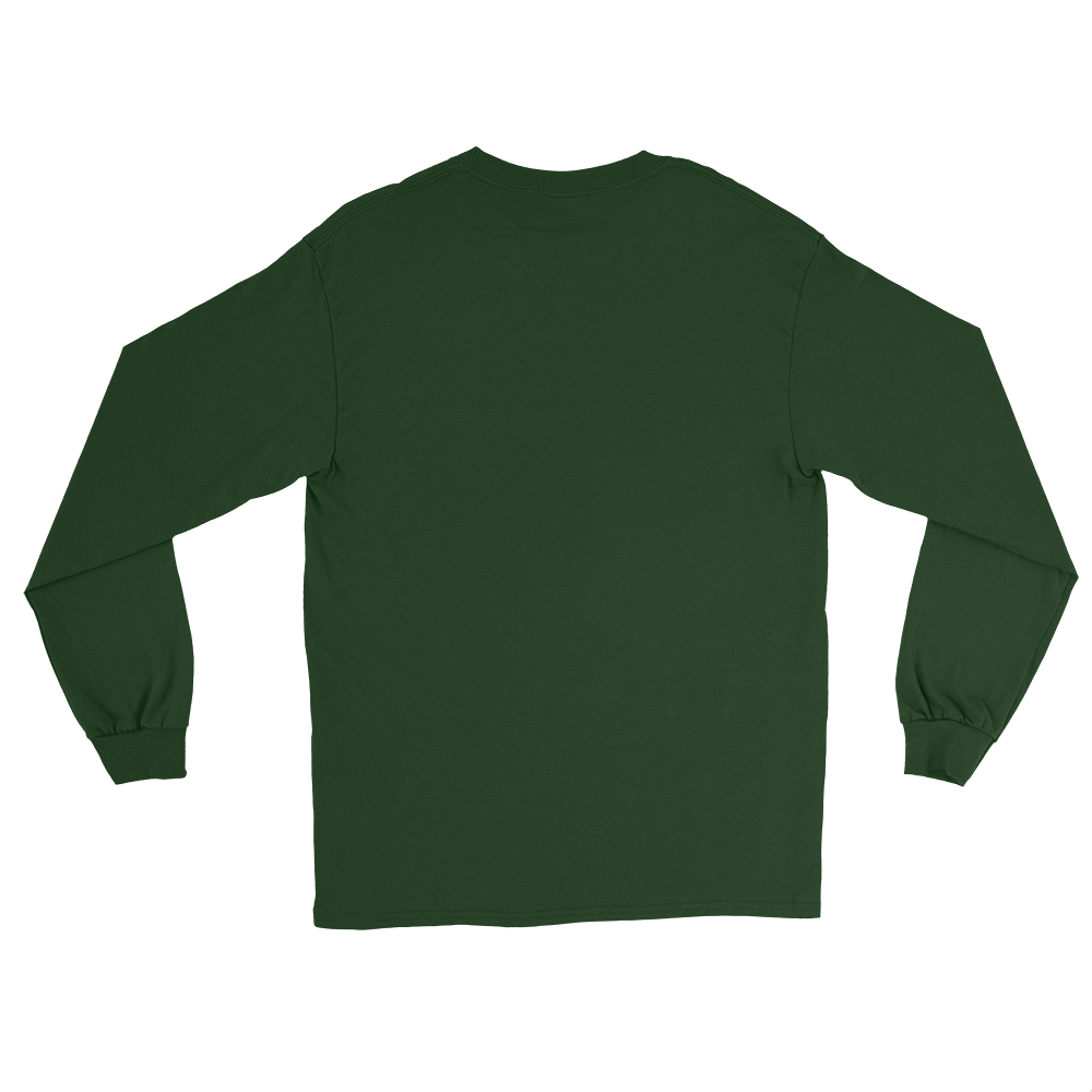 T-shirt manches longues en coton vert sapin brodé monogramme blanc de Paradis Perdus® 4 Le KRUSH workshop boutique T-shirt manches longues en coton vert sapin brodé du monogramme blanc intense de Paradis Perdus® posé à plat de dos